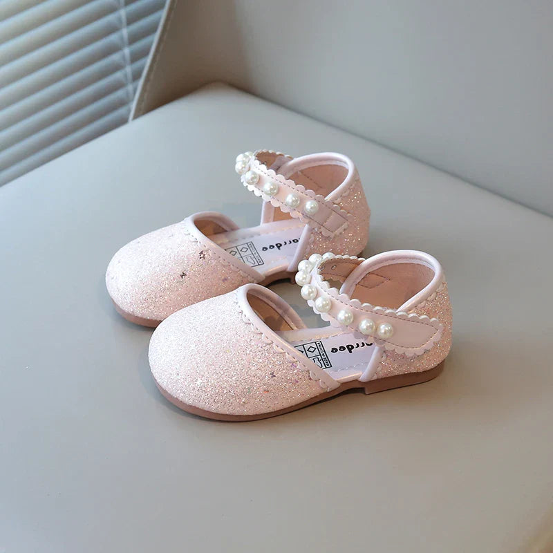 Girl's Princess Shoes Pearl Round Toe Glitter Sweet Kid's Flat Shoe Solid Colors Anti-slip Cute Party Daily Children Shoe