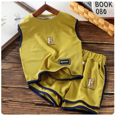 Kids Clothing Sets Summer Sleeveless T-shirt +shorts 2pcs/set Sport Suits for Boys Waffle Baby Sports Tracksuits Toddler Outfits