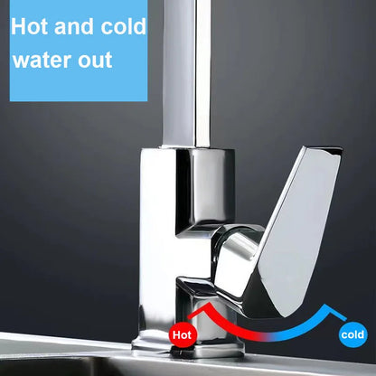 7-Shape Copper Kitchen Faucet - 360° Swivel Sink Mixer with Ceramic Cartridge & Aerator, Silver/Black