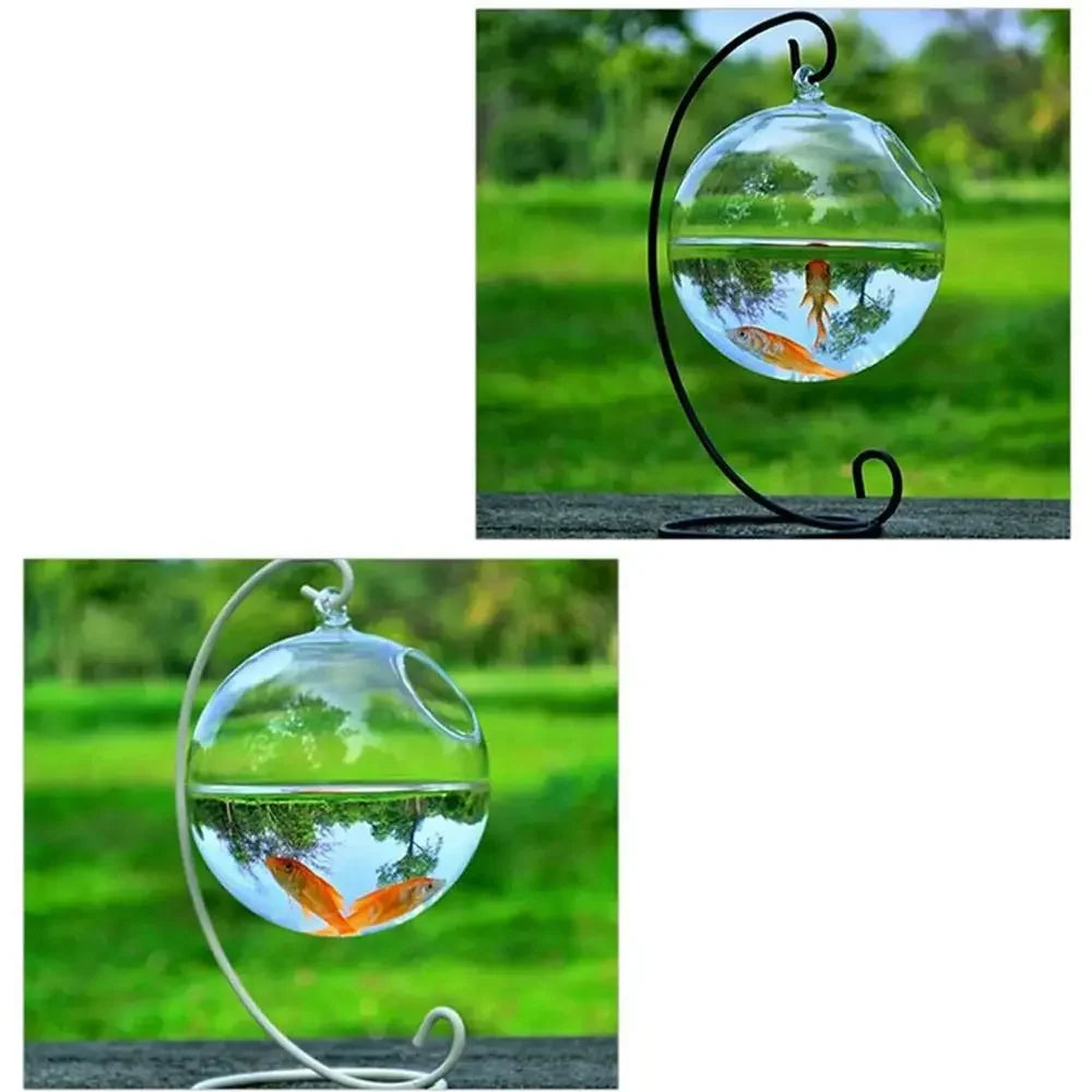Aquarium Decoration With Rack Holder Hydroponics Vase Wall Hanging Vase Ornament Fish Tank Hanging Glass Fish Bowl Fish Bowl