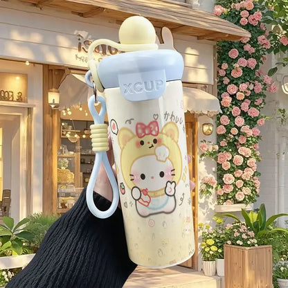 600ml Sanrio Hello Kitty Vacuum Thermos Cup SS316 Insulated Coffee Mug with Lifting Rope Portable Outdoor Drinking Water Kettle