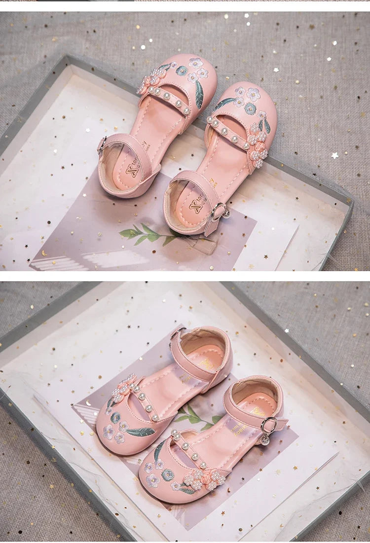 Summer Non-slip Sole Toddler Dance Flats with Beaded Princess Elegant Party Shoes