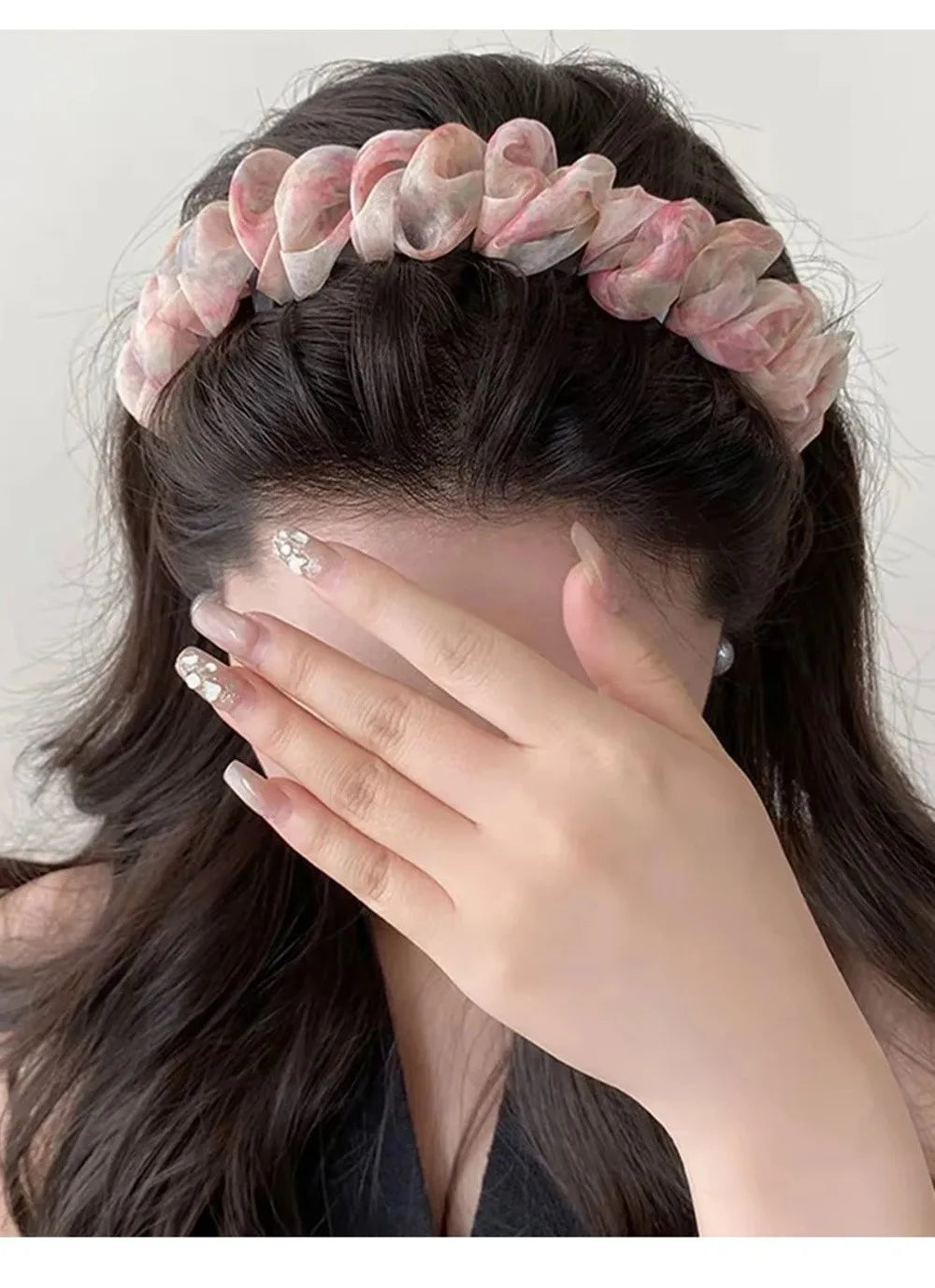 Fashion Lace Mesh Hairband Pleated U Shape Hair Comb Toothed High Cranium Hair Hoop for Women Girls