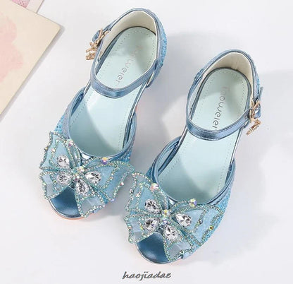 Summer High Heels Shoes for Girls Pageant Kids Sandals Child Mary Jane Shiny Princess Party Dress Up Shoes Purple Gold Pink Blue