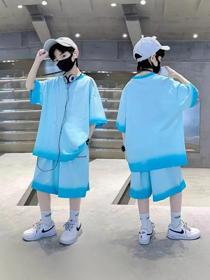 Boys Summer Suits Loose and casual Clothes Fashion Short Sleeves Shirt Shorts Outfits Children Top+Pants Sets 2pcs 4-18T
