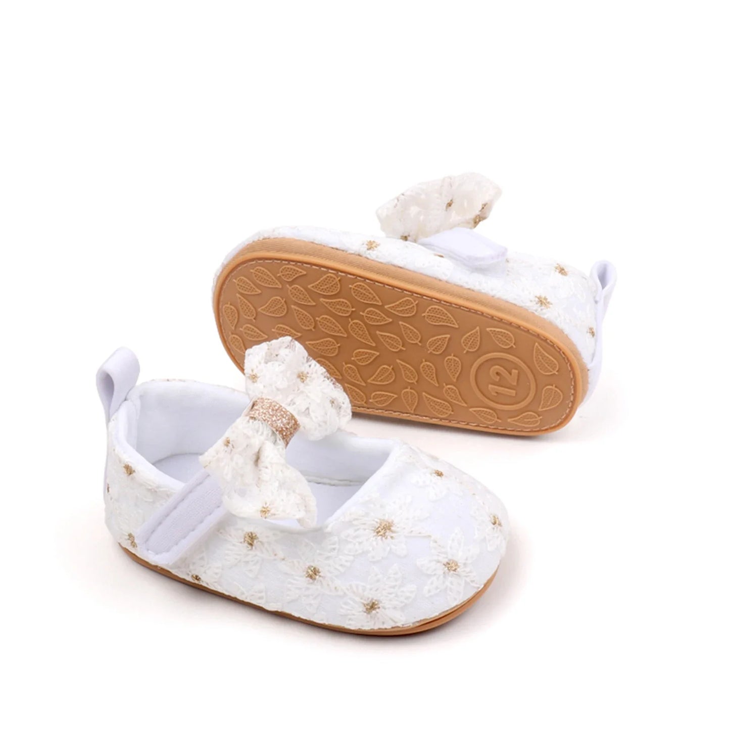 Newborn Baby Girls Mary Jane Flats Cute Bowknot Wedding Dress Shoes Non-Slip First Walkers Embroidery Flower Soft Shoes