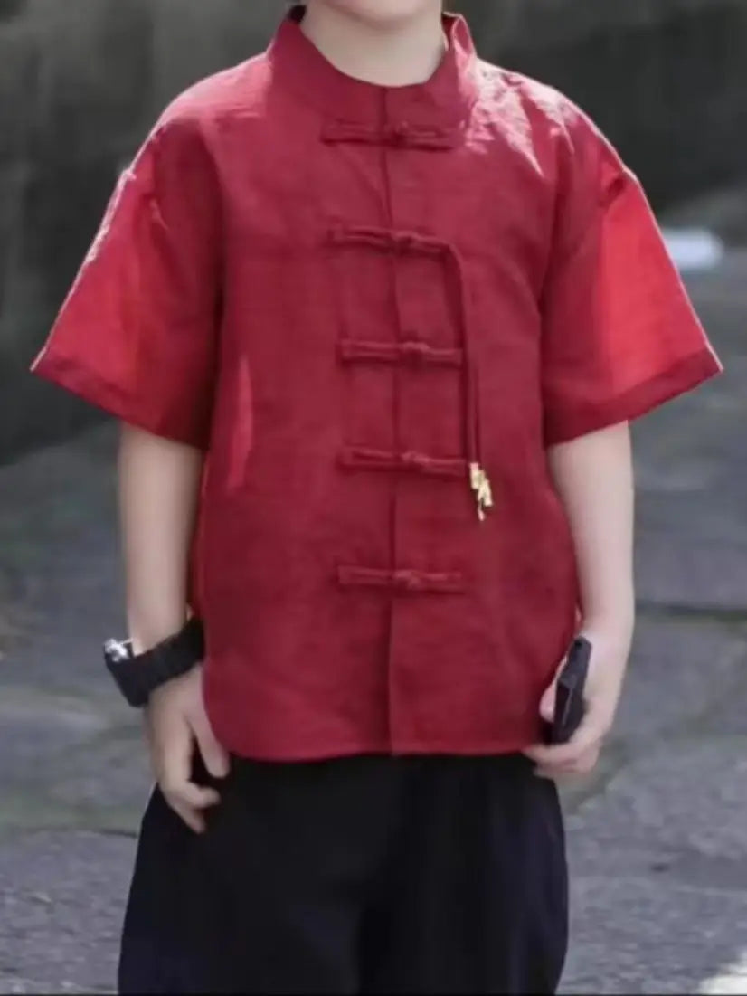 Chidren Clothing Set Casual Boys Summer Chinese Style Short Sleeve Shirt Shorts 2 PCs Set Kids Chinese Traditional Clothing