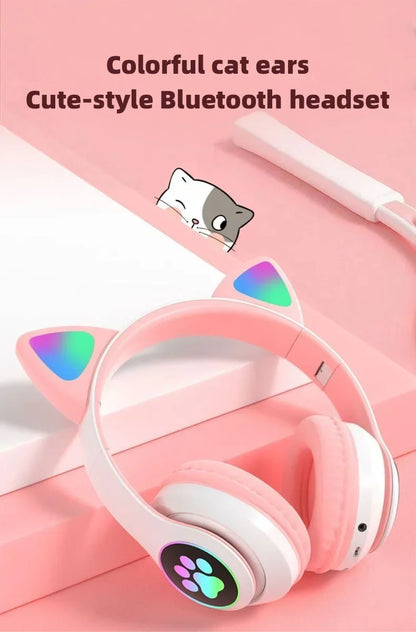 P47M Wireless Headphone Flash Light Cute Cat Bluetooth with Mic Control LED Stereo Music Helmet Phone Bluetooth Headset Gift