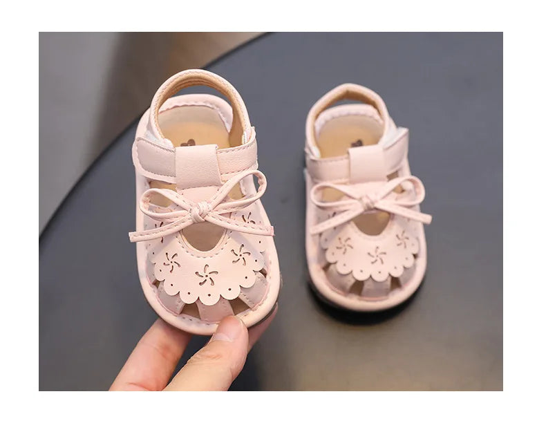 Baby Girl Sandals Summer Infant Shoes Outwear First Walkers Cute Sweet Close-toed Sandals For Girl Pink, Beige