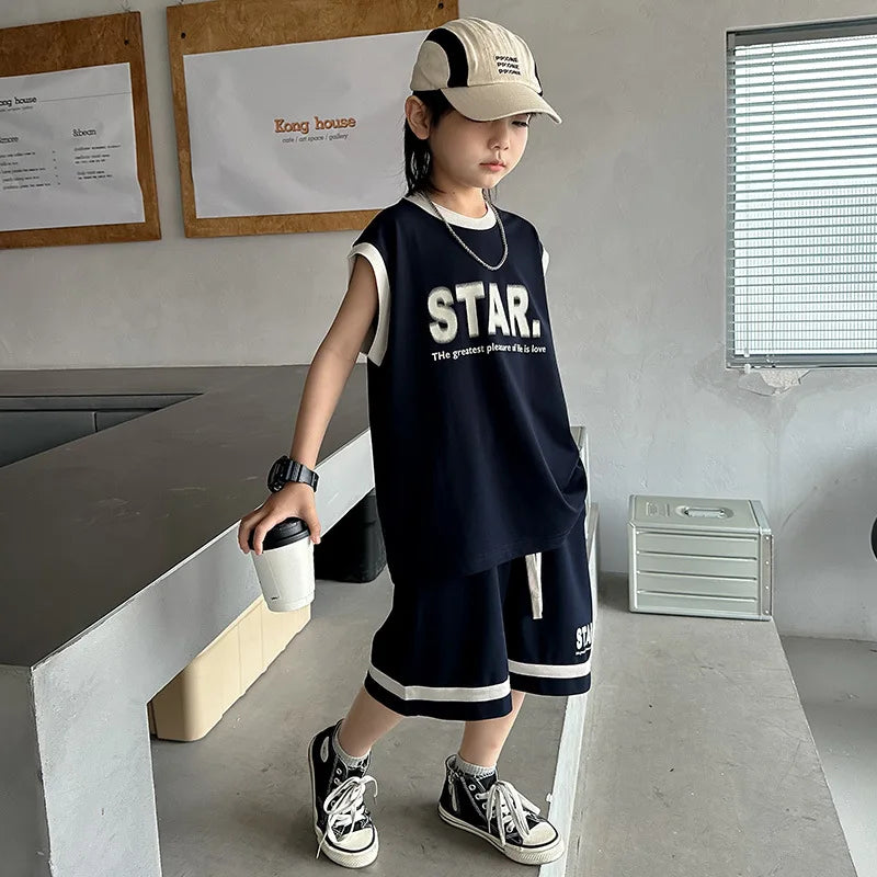 Boys Basketball Jerseys New Fashion Vest + Shorts 2Pcs Boys Clothing Sets Teenagers Kids Clothes