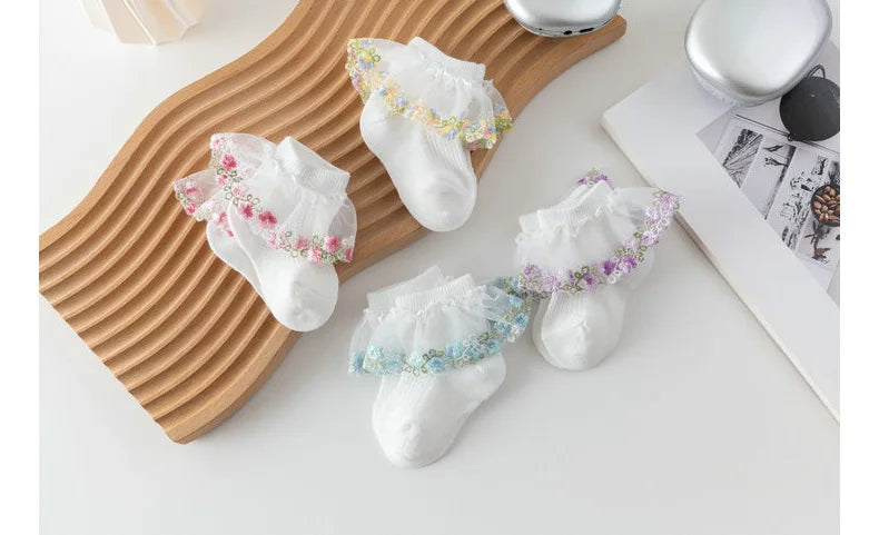 New Children's Socks With Lace Princess Girls Frilly Sock Soft Infant Baby Socken White Socks For Kids 0-10Years High Quality