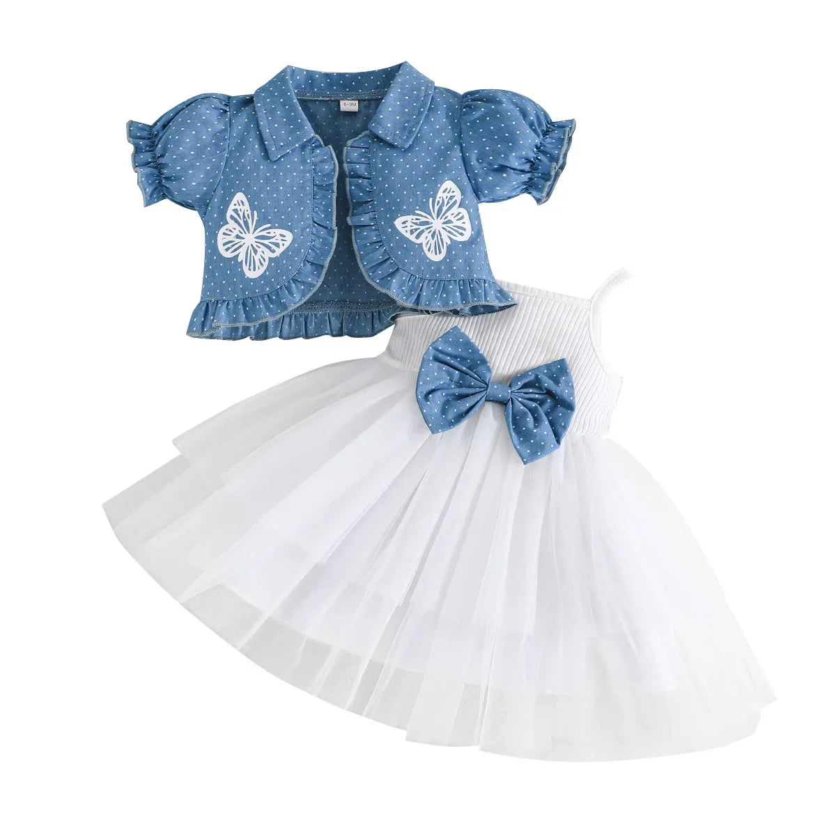 1-4Y Fashion Children Kids Girl 2Pcs Spring Outfit Butterfly Print Short Sleeve Tops+Suspender dress Set Outfit Kid Girl Clothes