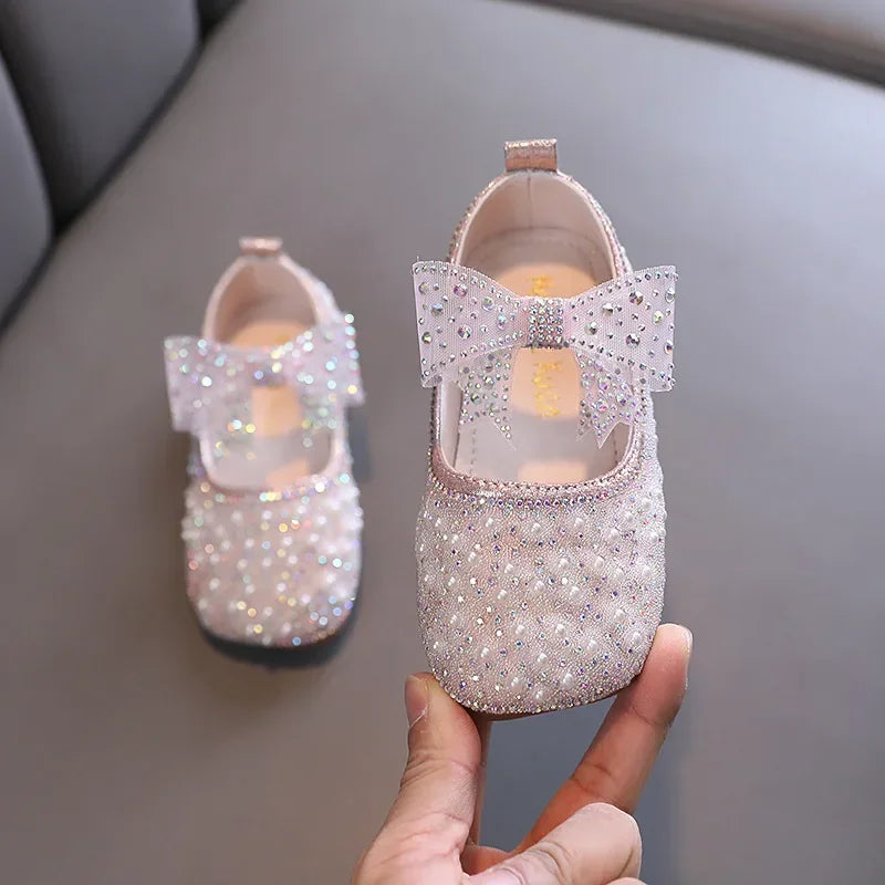 Fashion Children's Bow Rhinestone Sequin Kids Shoes Baby Party Student Flat Performance Shoes