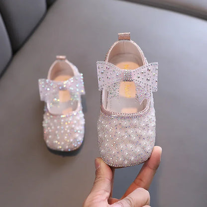Fashion Children's Bow Rhinestone Sequin Kids Shoes Baby Party Student Flat Performance Shoes