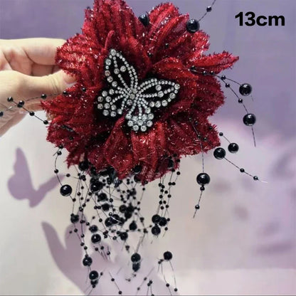 Fashion Fairy Butterfly Feather Tassel Hair Claw Shark Clips Temperament Mesh Flower Claw Clip Women Headwear Hair Accessories