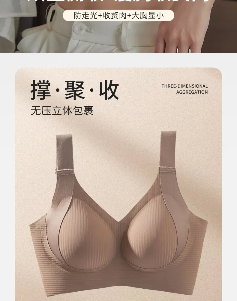 Women's Seamless Underwear Thin with Removable Pads Comfortable Wireless Adjustable Bra Tops Pull-up Anti-sagging Bra