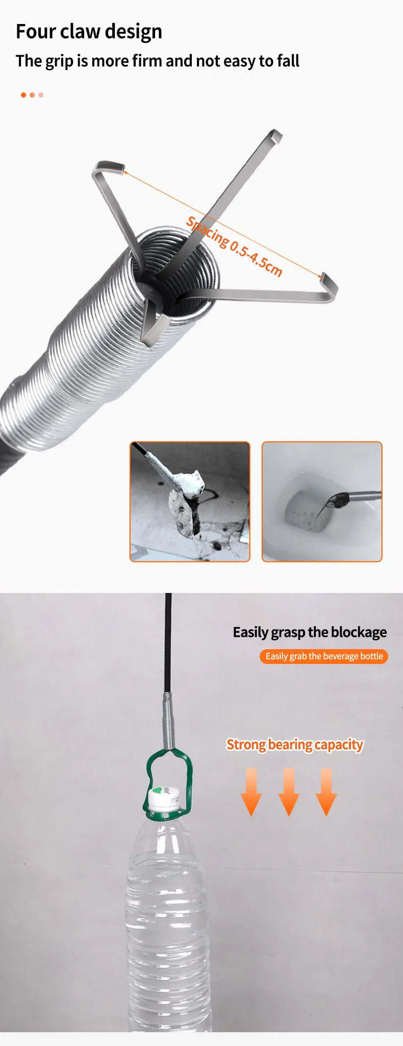 Plumbing Four-claw Hook Dredger Sewer Toilet Tool Manual Toilet Grab Hair Cleaning Clogging Household
