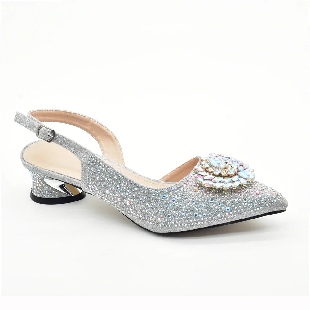 Luxury Designer Pumps Women Full Rhinestone Designer Shoe and Bag Sets From Italy