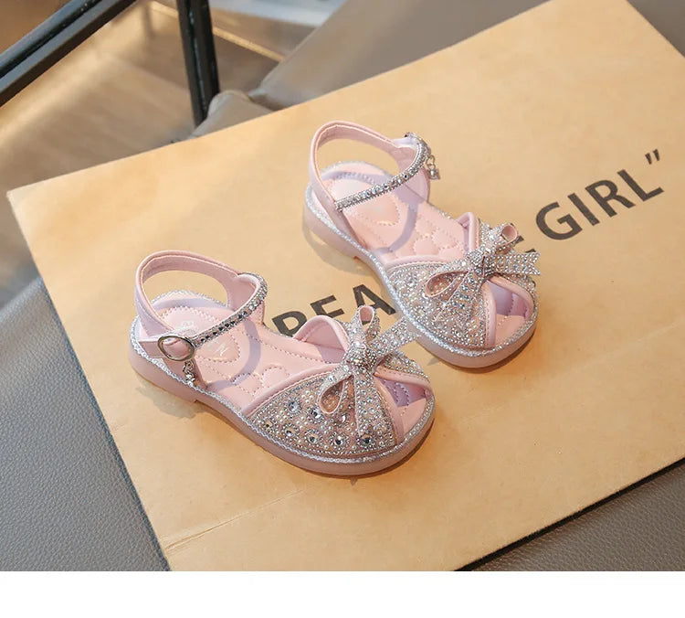 New Bow Princess Shoes Fashion Sequin Girls Shoes Allmatch Kid Shoes