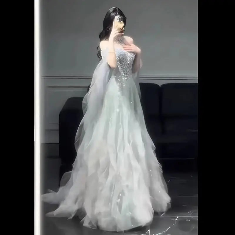 Evening Gown Dress For Women New High-end Light Luxury Niche Heavy Industry High-end Sense Elegant Temperament Host Dress