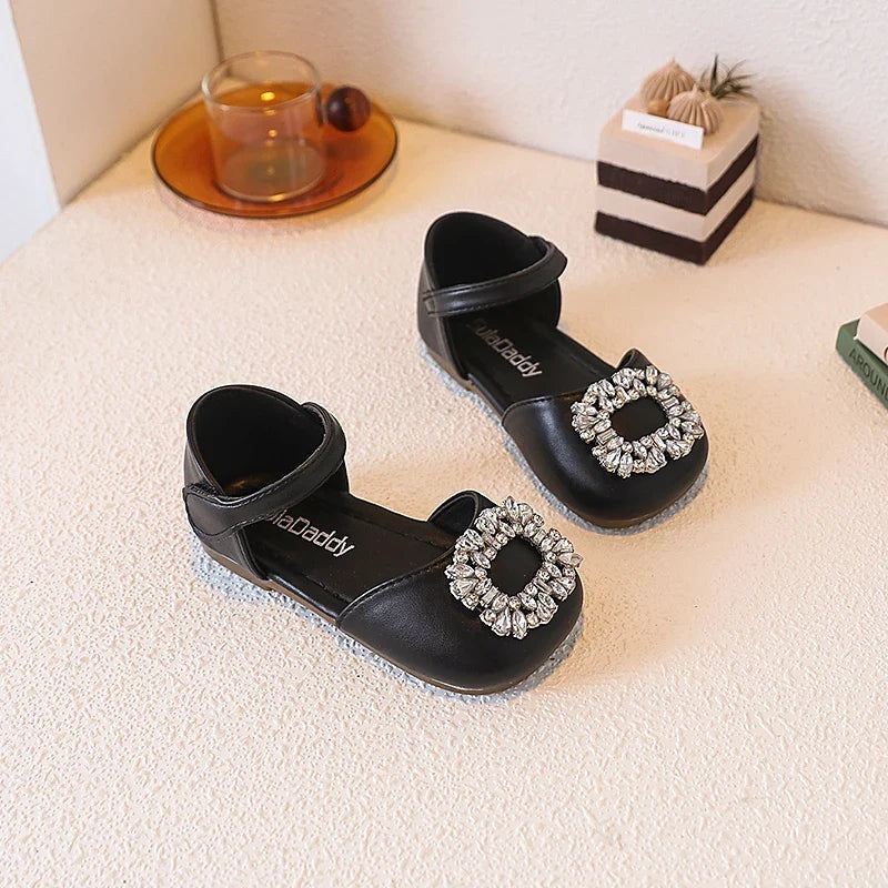 Fashion Causal Kids Party Dress Sandals Rhinestone Children's Ballet Flat Sandals Hook Loop
