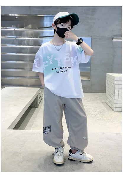 Teenager Boys Clothes Casual Outfit Kids Gradient Tracksuit Child t shirt + ankle tie pant