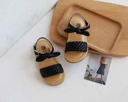 Girl Sandals Bowtie Braided Soft 21-30 Inafnt Children Sliders Bohemia Style Classic Fashion Open Toe Non-slip Kids Flats