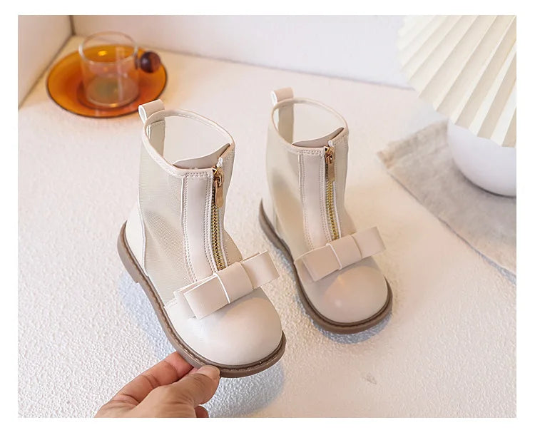 Bow Design Elegant Fashion Casual Boots for Baby  Summer New Childrens' Mesh Breathable Comfortable Princess Mid Tube Boots