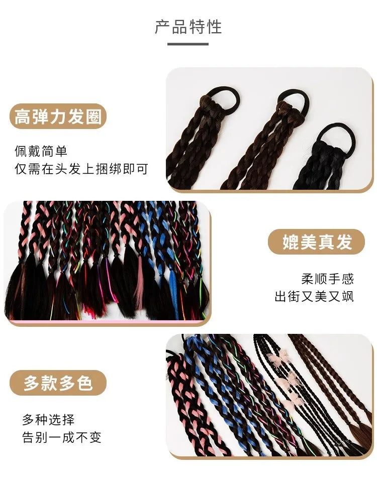 Children's boxing braids, wigs, headband, internet famous hot girls tie their hair, braids, rubber bands, girls' long hair, dirt