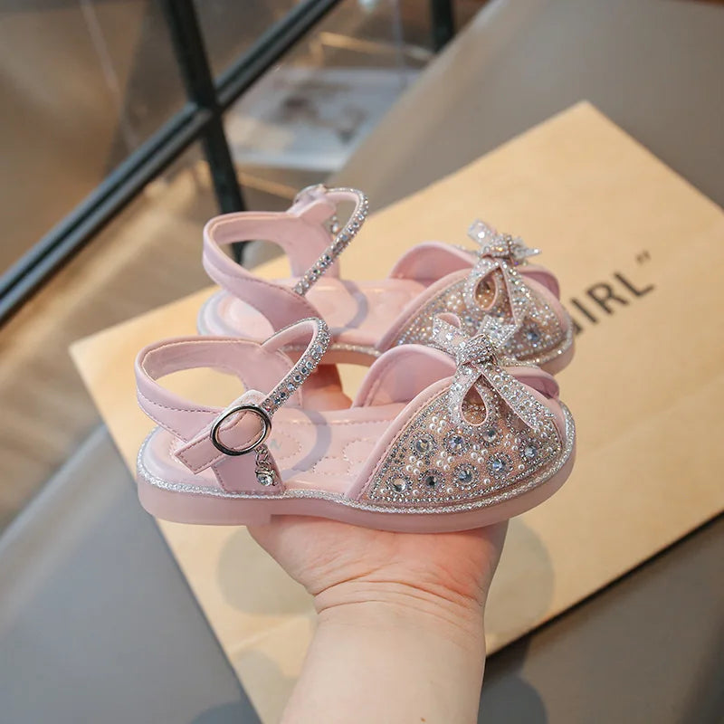 New Bow Princess Shoes Fashion Sequin Girls Shoes Allmatch Kid Shoes