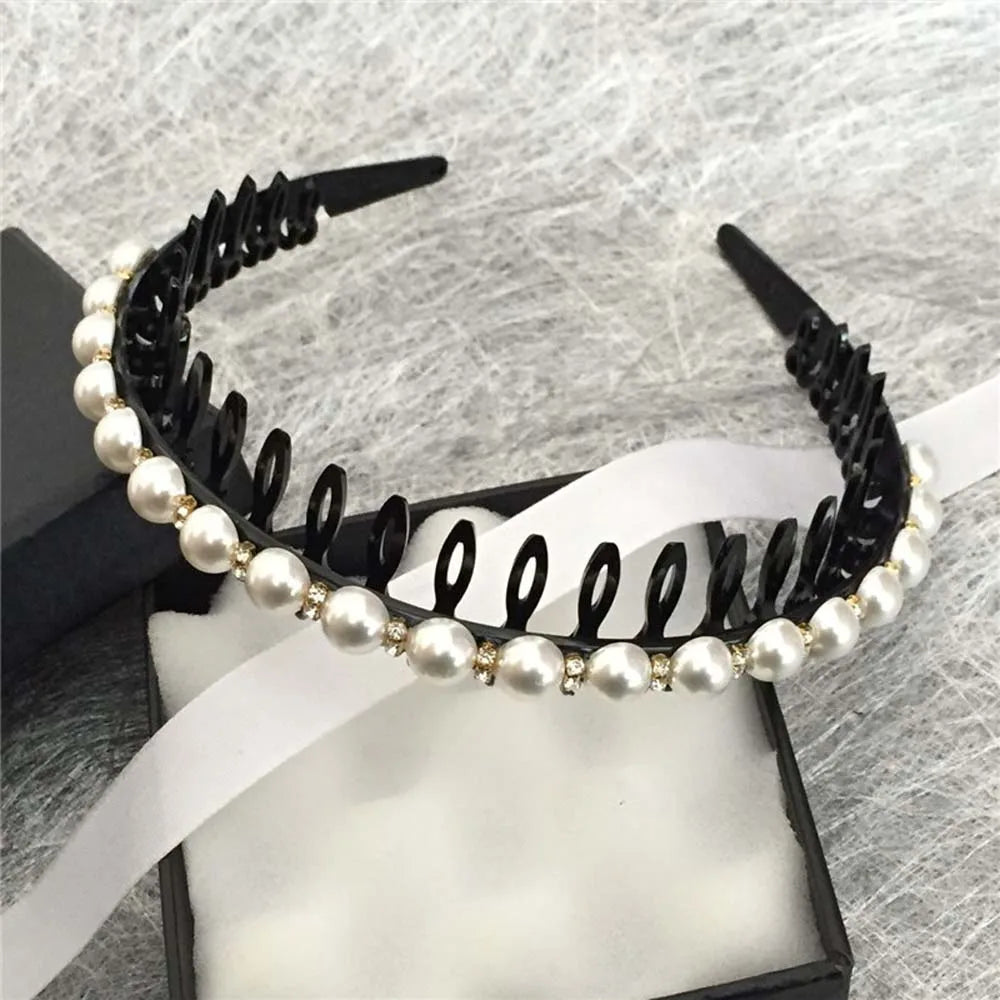 Wild Girls  Non-slip Rhinestone Toothed Pearl Headband Hair Band Hair Accessories Wash Face Hair Hoop