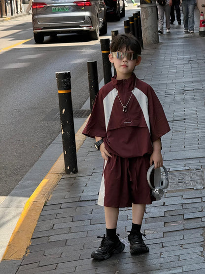 New Handsome Casual Work Clothes Set for Children, Boys' Sports and Leisure, Breathable Two Piece Set, Trendy