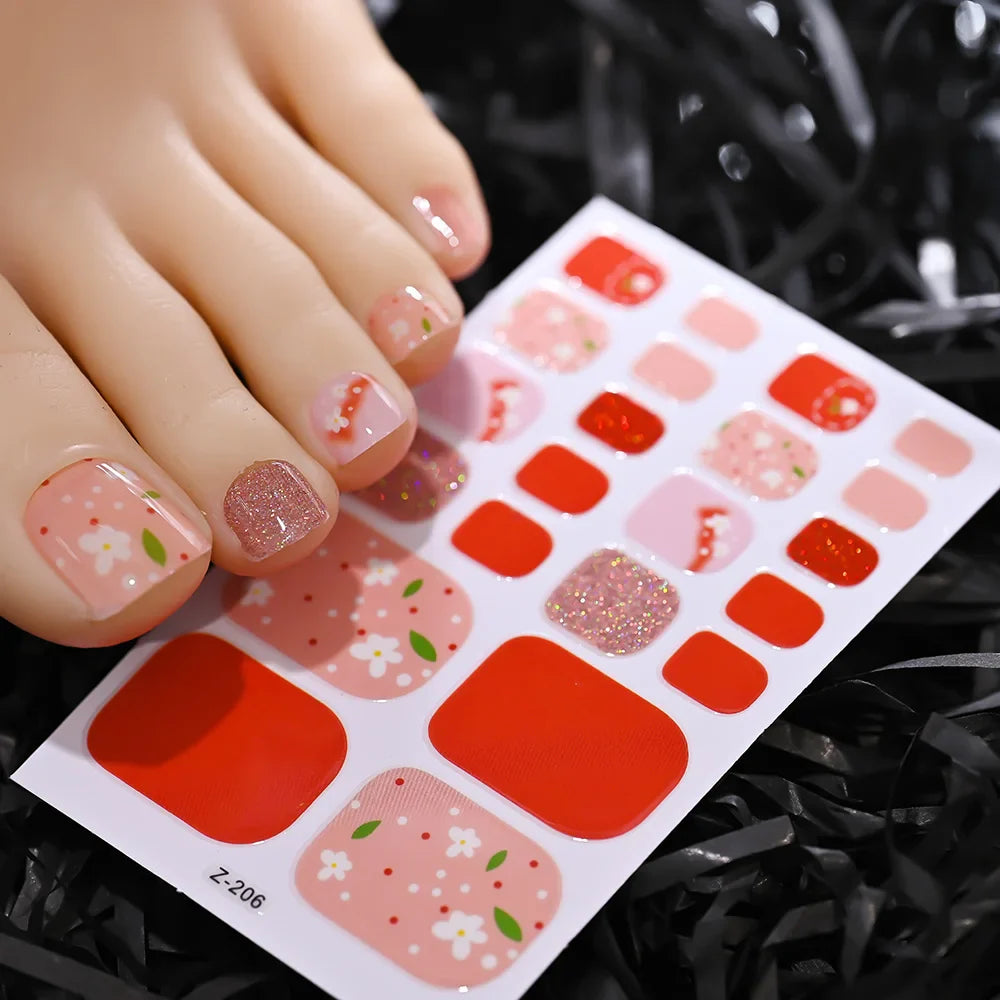 22tips/Sheet Baking Free Daisy Flower Toenail Sticker Full Cover Toe Nail Wraps Glitter Toenail Polish Strips DIY Foot Decals