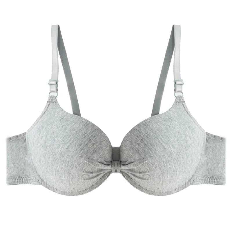 Women's Sexy Cotton Gathered Bra Deep V Underwire Ladied  Brassiere Push Up Lingerie Solid Bras Backless Intimate Underwear