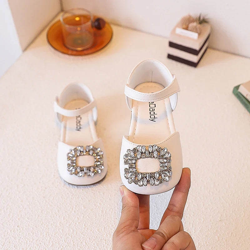 Fashion Causal Kids Party Dress Sandals Rhinestone Children's Ballet Flat Sandals Hook Loop