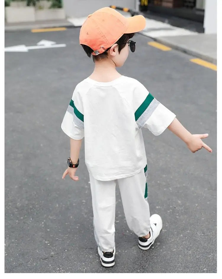 New Children's Cool Loose Fit Sportswear Korean Edition Baby Short Sleeve T-shirt 2 Pieces