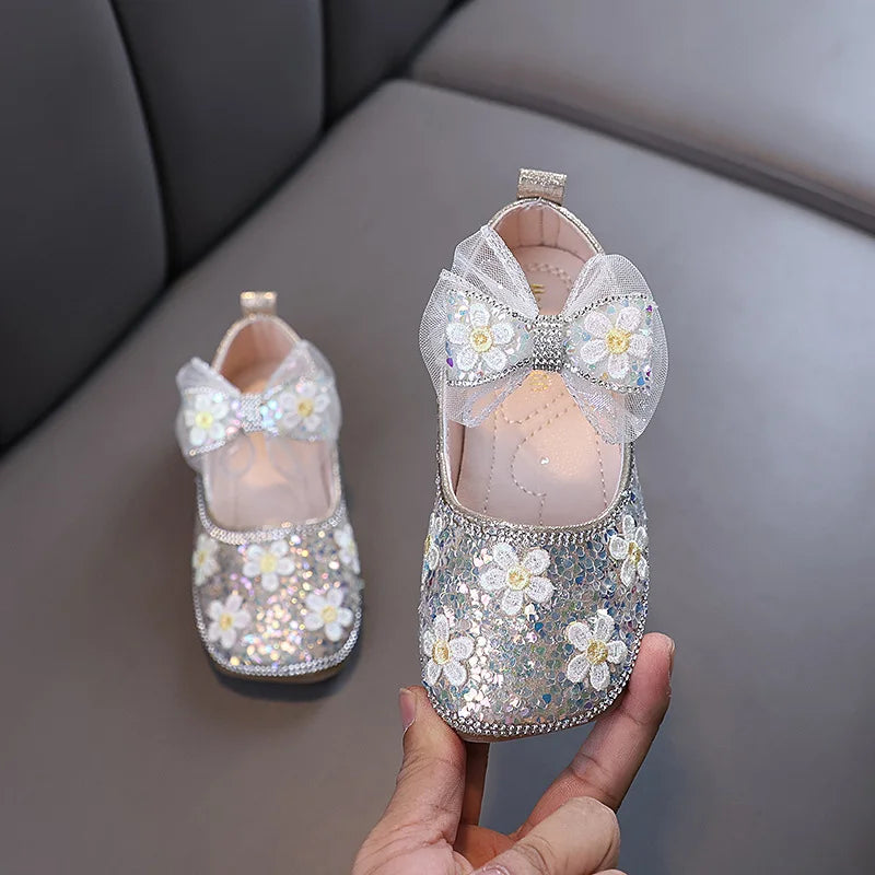 Kids Girls Sandals Fashion Sequins Rhinestone Bow Girls Princess Baby Girl Shoes Children Flat Sandals Size 21-36
