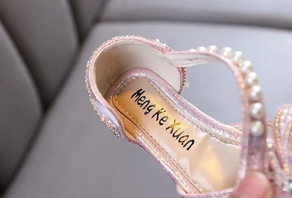 Kids Sandals for Girls Rhinestone Butterfly Elegant Versatile Children's Summer Sandals Soft Bottom Princess Fashion Flat Shoes