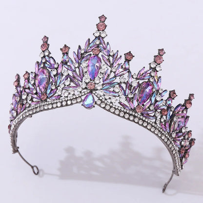 Luxury Big Water Drop Crystal Opal Tiara For Women Girls Wedding Bridal Birthday Party Crown Hair Dress Accessory