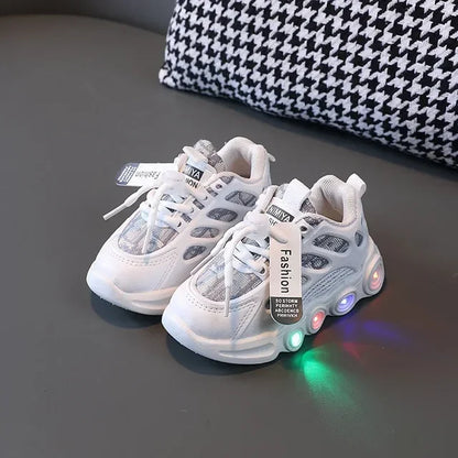 Sneakers Kids Fashion LED Light Shoes Letter Webbing Mesh  Boys Shoes (Available)