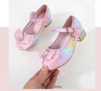 Princess Shoes Children Shoes Round-Toe Soft-Sole Big Girls High Heel Princess Crystal Party Shoes Single Shoes