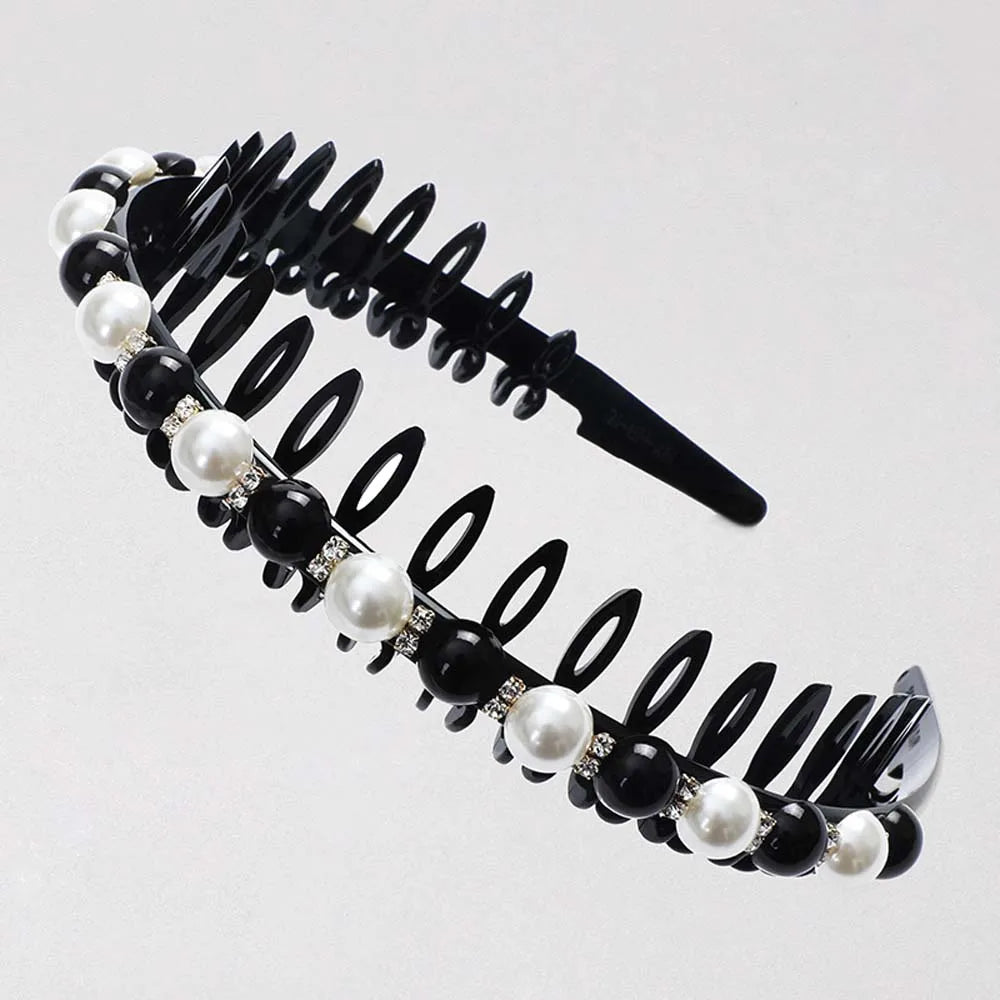 Wild Girls  Non-slip Rhinestone Toothed Pearl Headband Hair Band Hair Accessories Wash Face Hair Hoop