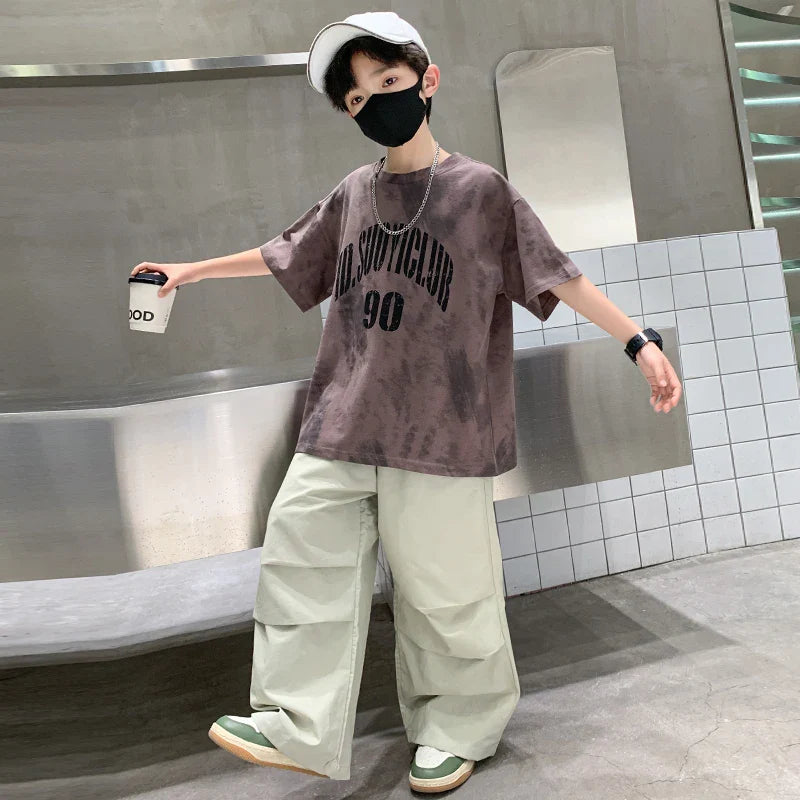 Boys Summer Clothing Set Children Casual Cotton Outfit Suit Brown Color Kids Cotton