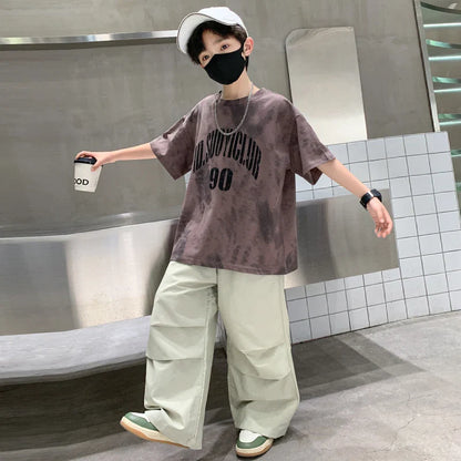 Boys Summer Clothing Set Children Casual Cotton Outfit Suit Brown Color Kids Cotton