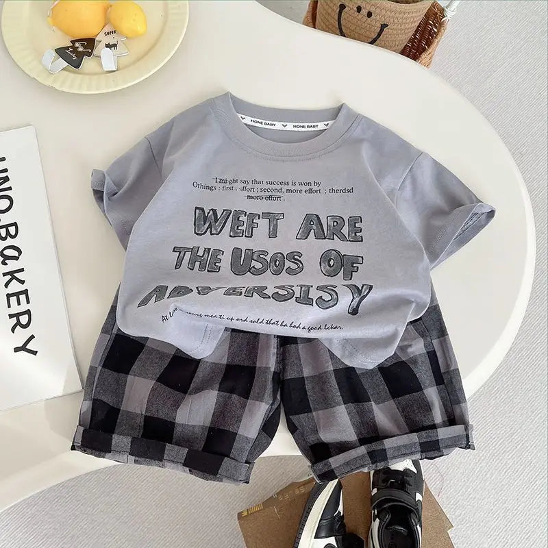 Summer Children Clothes Boys Girls Short-sleeved Striped T-shirt +Shorts 2Pcs Set Babies Fashion Round Neck Outfits Kids Suits