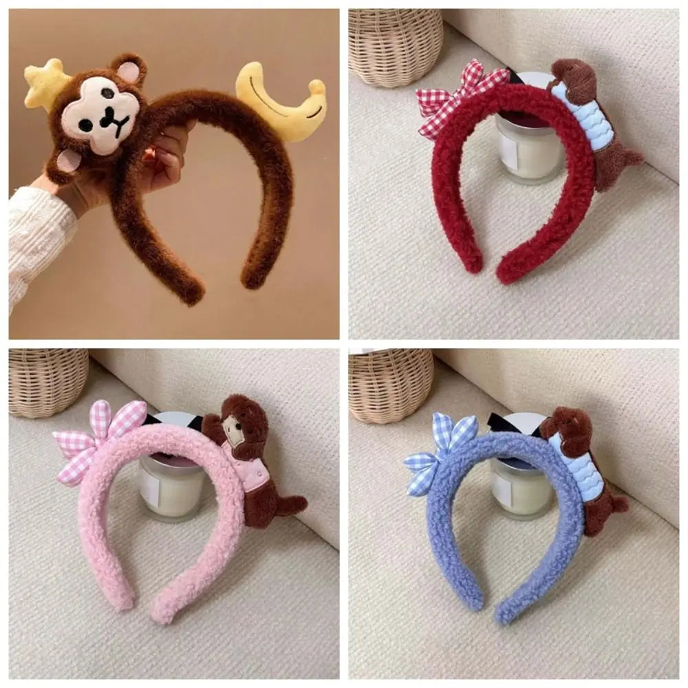 Sweet Hair Accessories Dachshund Hair Hoop Plaid Bow New Year Headwear Red Headband Moon Creative Cartoon Monkey Hairband Girls
