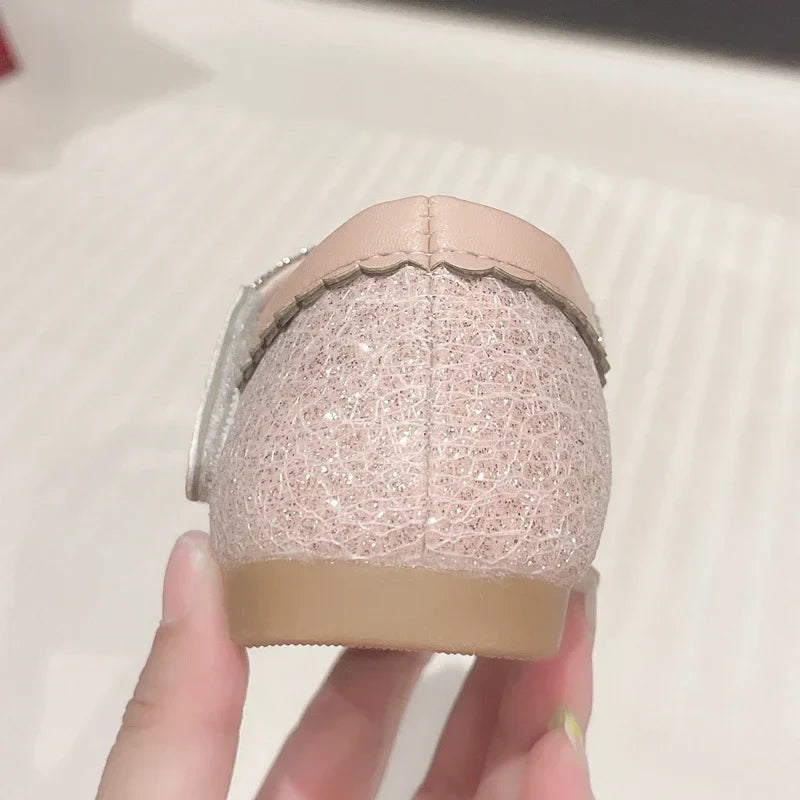 Children's Leather Shoes Bling Sequins Bowknot Princess Shoes for Girls Sweet Chic Kids Causal Wedding Shallow Versatile