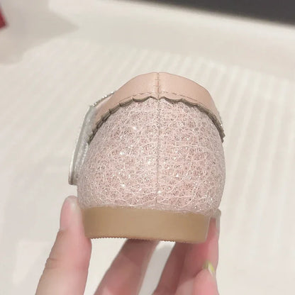 Children's Leather Shoes Bling Sequins Bowknot Princess Shoes for Girls Sweet Chic Kids Causal Wedding Shallow Versatile