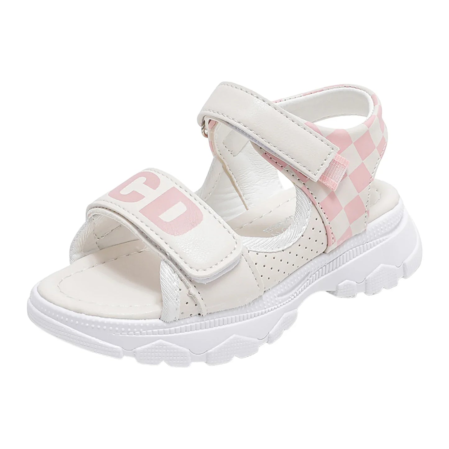 Children's Platform Velcro Sandals Checkerboard Toddler Chunky Heel Platform Sandals Open Toe Outdoor Casual Beach Shoes