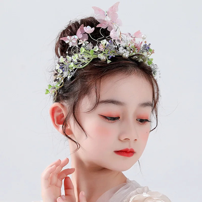 Sweet crowns for bouquets Headband For Kid  Forest Style Hairbands Girl butterfly flower crown Hair Band Flower headpiece